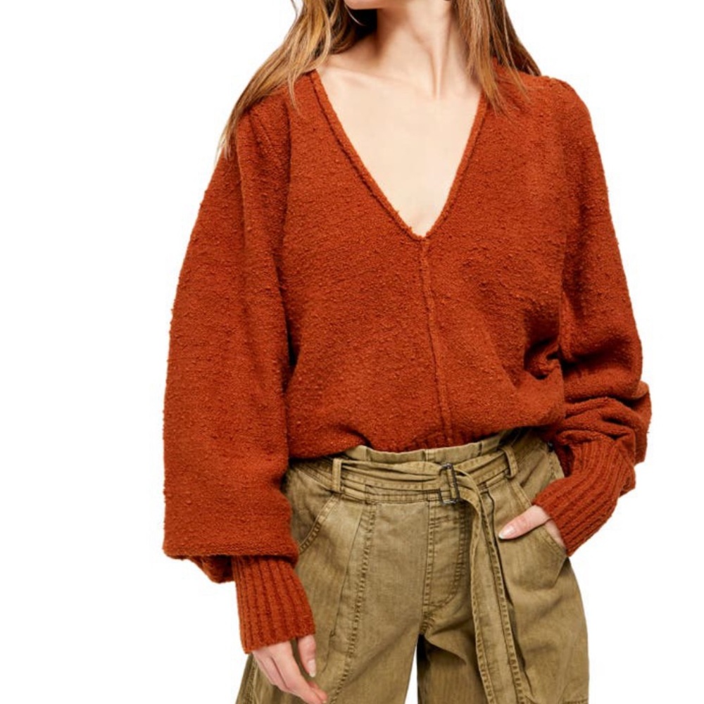 Free People Reverie V-neck Sweater In Burnt Butter XS